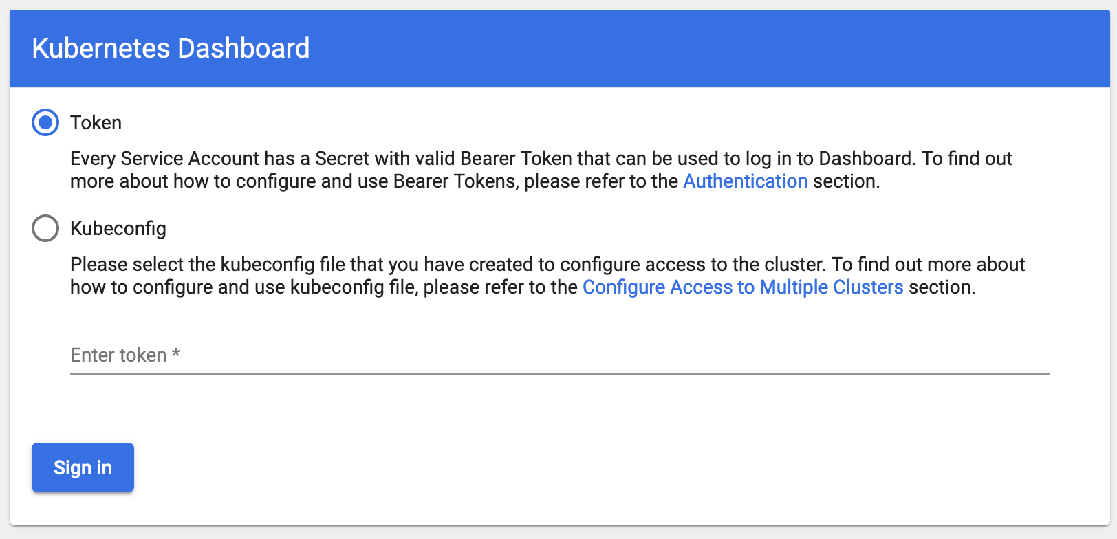 Kubernetes Dashboard Login